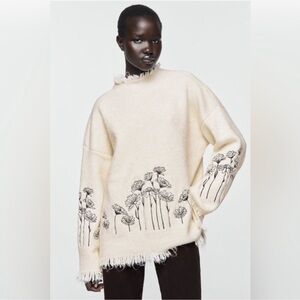 Zara flower embroidered alpaca sweater